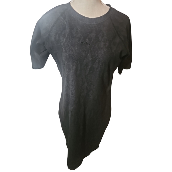 DKNY Black Charcoal Snakeskin Pattern Bodycon Tshirt Dress Size Large - Picture 1 of 4